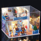 Eoncore DIY Miniature with Furniture and Accessories DIY Dollhouse Kit with Light, Music, Dust Proof Cover, Wood Family Toy for Boys Girls Adults