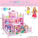 KAINSY Dollhouse, Dream House Kit with Led Luminous DIY Pretend Play Doll House Building Toys Playset Accessories with Furniture/Dolls/Pets/Slide for Toddlers Girls Best Gifts (11 Rooms & 3 Lights)