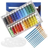 Acrylic Paint Set, 24 Colors + 10 Brushes + 2 Palettes, 15ml/Tube, for Paper, Canvas, Wood, Ceramic, Fabric and Crafts. Non Toxic Rich Pigments Lasting, for Beginners, Students, Professionals Artist