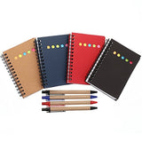 Maxdot 4 Pieces Kraft Paper Steno Pocket Business Notebook Spiral Lined Notepad Set with Pen in Holder, Sticky Colored Notes Page Marker Tabs (4 Colors Cover)