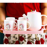 TASHELLS Pink Unicorn Tea set, Ceramic Teapot Set for Girls' Afternoon Tea Party, Cute and Sweet Porcelain Tea Gift Set for Women or Girls, 1 Tea Pot, 4 Tea Cups, 1 Tea Kettle Tray
