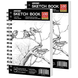 FIXSMITH 5.5"X8.5" Sketch Book | 200 Sheets (68 lb/100gsm) | 2 Pack | Durable Acid Free Drawing Paper | Spiral Bound Artist Sketch Pad | Ideal for Kids,Beginners,Artists & Professionals