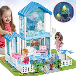 TOY Life Dollhouse - Doll House 4-5 Year Old with Lights - Toddler Girls Doll House 2-3 Year Old 20" x 19" x 11" with 2 Dolls 3 Princess Doll Dream House Rooms, Furniture & Dollhouse Accessories