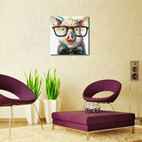 Muzagroo Art Cute Pig with Glasses Paintings for Living Room Hand Painted Paintings Stretched Ready to Hang(24x24in)