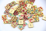 RayLineDo Mixed Flower Printed Square Shaped Wooden Buttons Crafting Sewing DIY 2 Holes Approx 50