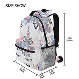 ZOEO Girls School Backpack Cute Unicorn Head With Flower Bookbag Bag Hiking Travel Pack for Student 3th 4th 5th Grade Kids with Multiple Pockets Daypack