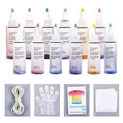 One Step Tie Dye Kit, 12 Colors Fabric Dye Kit for Kids Adults and Groups with Rubber Bands, Gloves and Table Cover Dyeing Fabric Tie-Dye Kit, Non-Toxic Tie Dye Supplies for Party Gathering Festival