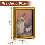 Skylety 2 Pieces Dollhouse Decoration Accessories 1:12 Dollhouse Miniature Painted Wooden Frame Mural Accessories Golden Plastic Frame Girl and Cat Oil Painting Miniature Dollhouse Furniture