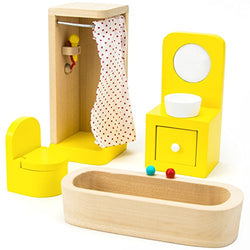 Imagination Generation Wooden Wonders Country Bathroom Set, Colorful Dollhouse Furniture (4pcs)