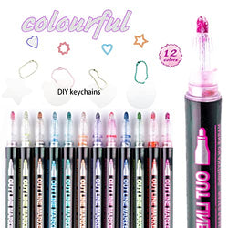 12 Colors Shimmer Marker Set, Double Line Markers Outline Pens,MYMULIKE Outline Marker Set, 12 Colors Doodle Shimmer Pen for Christmas Card Writing, Birthday Greeting, DIY Art Crafts, Scrap Booking