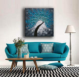 YaSheng Art - Blue Flowers Oil Paintings 100%Hand-painted Oil Painting on Canvas Texture Abstract Art Pictures Canvas Wall Art Paintings Modern Home Decor Abstract Paintings Ready to Hang 30x30inch