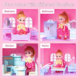 Dreamhouse, Dollhouse with LED Light/4 Floors/3 Dolls/Furniture Accessories, DIY Pretend Play Doll House with Bedroom, Kitchen, Bathroom Dreamy Princess House Pretend Toy Gift for Toddler Girls 3+