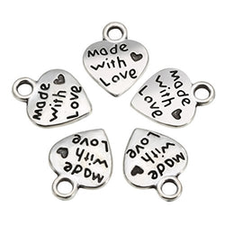 100 Pcs Love Heart Charm Made with Love Letter Carving Pendant Jewelry Making Accessories