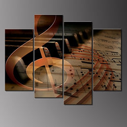 4 Panels Wall Hanging Art Musical Staff Melody Piano Music Notes Instrument Abstract Contemporary Reproduction Home Decoration Wall Art Canvas Painting Picture Prints with Wood Framed by uLinked Art