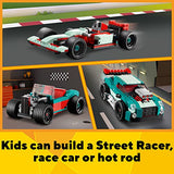 LEGO Creator 3in1 Street Racer 31127 Building Kit Featuring a Muscle Car, Hot Rod Car Toy and Race Car; Car Models for Kids Aged 7+ Who Love Creative Fun and Fast-Paced Action (258 Pieces)