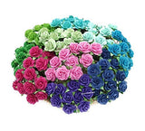 NAVA CHIANGMAI Mini Rose Flowers,Mulberry Paper Floral Blue Purple Green Tone 10 mm 100 Mixed Dollhouse