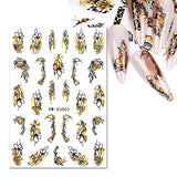 JMEOWIO 9 Sheets Gold Flower Nail Art Stickers Decals Self-Adhesive Pegatinas Uñas Spring Line Abstract Leaf Butterfly Nail Supplies Nail Art Design Decoration Accessories