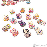RayLineDo About 50pcs Buttons Multi Color Beautiful Cute Cat Shape Delicate Wood Buttons DIY