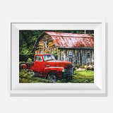 5D DIY Diamond Painting by Numbers Kits, Farm and Truck Landscape Diamond Paintings for Adult Full Drill Large Diamond Painting Crafts Arts for Wall Home Decor (Red Farmhouse Pickup Truck)