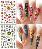 12 Sheets Halloween Nail Art Stickers 3D Halloween Nail Decals Self-Adhesive Horror Skull Pumpkin Bat Ghost Witch Spider Skeleton Nail Designs for Women Girls Halloween Nail Charms Decorations