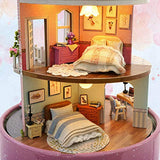 Dollhouse Miniature with Furniture, Romantic DIY Dollhouse Kit with Rotate Music Box, LED Light Miniature Dollhouse Kit for Kids, Friends, Girlfriends Birthday (Home)