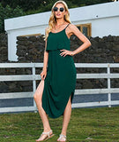 LILBETTER Women's Adjustable Strappy Split Summer Beach Casual Midi Dress(Dark Green,Small)