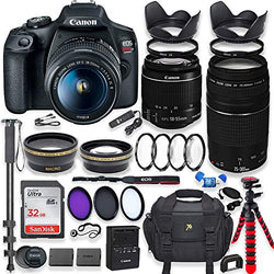 Canon EOS Rebel T7 DSLR Camera with 18-55mm is Lens Bundle + Canon EF 75-300mm f/4-5.6 III Lens + 32GB Memory + Filters + Monopod + Spider Tripod + Professional Bundle