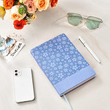 SUNBRILA Journal for Women-Journal Notebook Hardcover 208 Pages Lined, PU Leather Notebook Embossed Flowers, 5.7 X 8.4 in, 100gsm A grade Paper, Light Blue