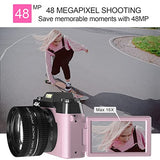 Digital Camera for Photography 4K Vlogging Camera for YouTube with Flip Screen, VJIANGER 48MP Photography Camera with 16X Digital Zoom, 52mm Wide Angle & Macro Lens, 2 Batteries, 32GB TF Card (Pink)