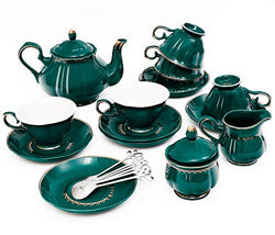 22-Piece Porcelain Ceramic Coffee Tea Gift Sets, Cups& Saucer Service for 6, Teapot, Sugar Bowl, Creamer Pitcher and Teaspoons.