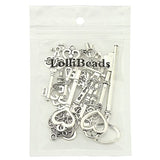 LolliBeads (TM) Antiqued Silver Plated Assorted Key Charm Set Necklace Pendant, Victorian