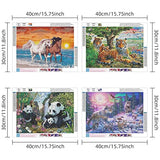 FineGearPow 4 Pack 5D Diamond Painting Kits for Adults, Animal Diamond Art for Adults, Diamond Dots Full Drill Crystal Art for Home Wall Decor, 15.7" x 11.8" (Horse, Tiger, Panda, Wolf)