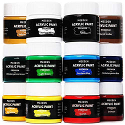 MEEDEN Acrylic Paint Set, 12×100ML(3.33 oz) Non Toxic Vibrant Colors for Canvas, Fabric, Crafts, and More for Artist Beginner and Students