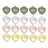 MagiDeal LOVE on the Heart Charms - 20x18mm - Metal Antique Bronze, Silver, Gold, Rose gold Colors,