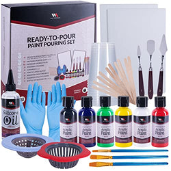 WA Portman 38 Pc Complete Acrylic Paint Pouring Kit - 6 60ml Bottles of Fluid Acrylic Paint With 2 Canvases & Other Paint Pouring Supplies - Acrylic Pouring Paint Kit - Silicone Paint Pouring Medium