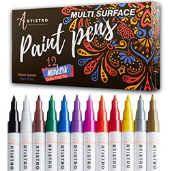 Paint pens for Rock Painting, Stone, Ceramic, Glass, Wood, Canvas. Set of 12 Acrylic Paint Markers Extra-fine tip