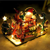 WYD Mini Christmas Car Kit with LED Lights and Present Box 3D Dollhouse Assembly Craft Kits Christmas Eve Bus Shop Creative Gifts for Adults and Children