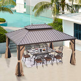 EROMMY Hardtop Gazebo Galvanized Steel Outdoor Gazebo Canopy Double Vented Roof Pergolas Aluminum Frame with Netting and Curtains for Garden,Patio,Lawns,Parties (12'x 16')