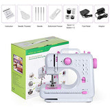 Sewing Machine Electric Household Sewing Machine Portable Crafting Mending Machine Multifunctional Overlock 12 Built-in Stitches for Beginners Girls Amateurs with Sewing Light Foot Pedal Pink