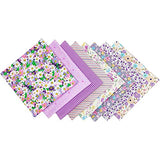 8pcs 19.59” x 19.69” (50cm x 50cm), 100% Cotton Fabric Bundle Squares for Quilting Sewing DIY Craft Patchwork, No Repeat Purple Flower Pattern.