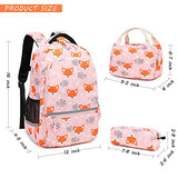 Girls Backpacks, Fox Backpack for Girls, Kids Fox School Bookbag Set with Lunch Box and Pencil Case