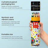 Arteza Kids Scented Colored Pencils, Set of 24 Easy-to-Grip Pencil Crayons and Land Animals Coloring Book Kit, Art Supplies for School, Home, Doodling, and Drawing