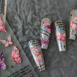 Butterfly Nail Art Stickers Decals 5D Butterfly Nail Stickers Acrylic Embossed Engraved Nail Decals Realistic Relief Pink Butterfly Adhesive Nail Art Supplies Sliders for Women Girls Nail Decorations