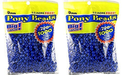 Darice 06121-2-03 1000 Count Pony Beads, 9mm, Opaque Blue (2 pack)