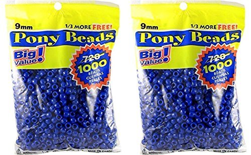 Darice 06121-2-03 1000 Count Pony Beads, 9mm, Opaque Blue (2 pack)