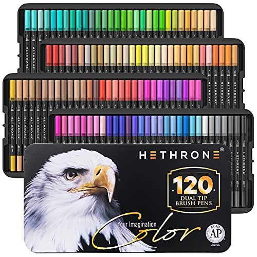 Hethrone Coloring Markers Brush Markers Pens for Adult Coloring Books 34  Colors Dual Tip Brush Pens Art Markers : : Home