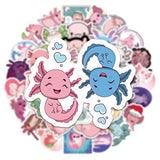 50Pcs Cute Axolotl Stickers Decal, Waterproof Vinyl Stickers Pack for Water Bottle, Luggage, Laptop, Scrapbook, Skateboard, Bumper, Phone, Cartoon Reptile Animal Stickers for Kids Adults