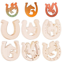 36 Pieces Unfinished Horseshoes Wooden Cutouts, 6 Styles Blank Horseshoes Wood Slices Unfinished Cowboy Wood Cutouts Wooden Paint Crafts for Kids DIY Quinceañera Western Celebration Home Decoration