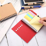 Maxdot 4 Pieces Kraft Paper Steno Pocket Business Notebook Spiral Lined Notepad Set with Pen in Holder, Sticky Colored Notes Page Marker Tabs (4 Colors Cover)