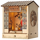 CUTEBEE 3D Wooden Puzzle DIY Dollhouse Booknook Bookshelf Insert Decor Alley,Bookends Model Build-Creativity Kit with LED Light ( Zen Tea Blindly)